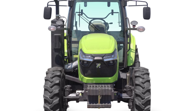 Front view of a green Zoomlion RK754 four-wheel-drive tractor with cab